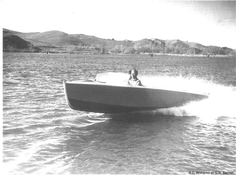 Peter Williams of Rotokare in his speed-boat - mid to late 1950's.